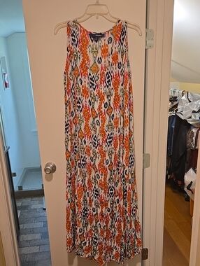 Denim 24/7 Orange and Navy Ikat Print Maxi Dress